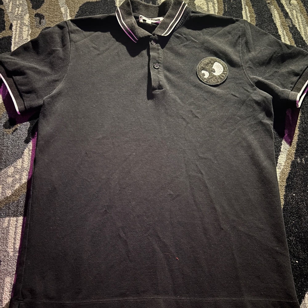 McQ by Alexander McQueen Black Polo with White Trim and Chest Patch